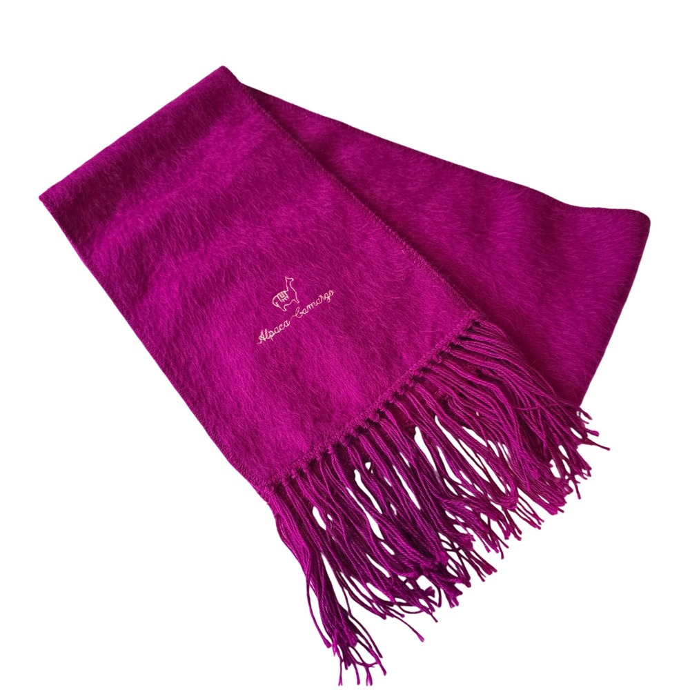 Alpaca Camargo Scarf Unisex OS Magenta Pink Fuzzy Wool Fringe Winter Accessory